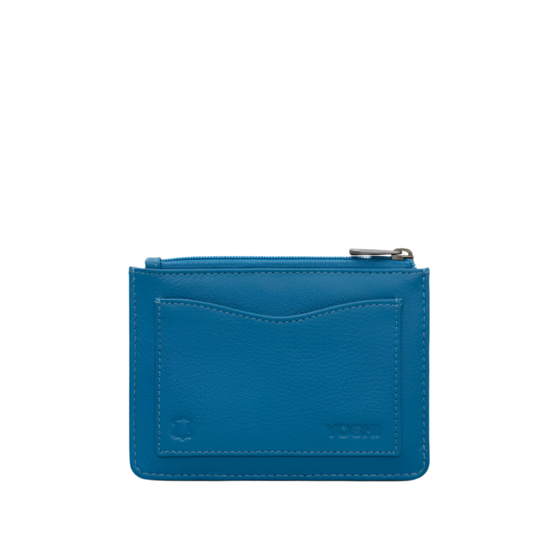 Yoshi Peacock Plume Zip Top Petrol Blue Leather Purse