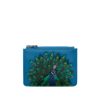 Yoshi Peacock Plume Zip Top Petrol Blue Leather Purse