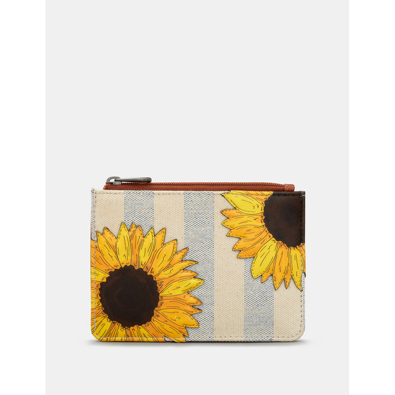 Yoshi Sunflower Bloom Zip Top Brown Leather Purse