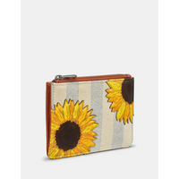 Yoshi Sunflower Bloom Zip Top Brown Leather Purse