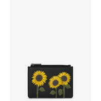 Yoshi Sunflowers Black Leather Zip Top Purse