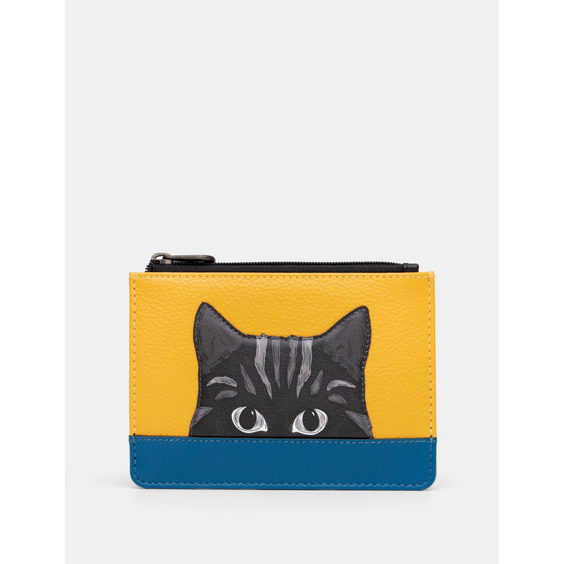 Yoshi Cat Colour Block Zip Top Leather Purse