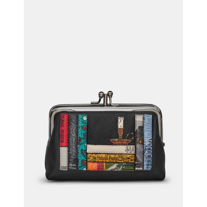 Yoshi Dickens Bookworm Black Leather Triple Frame Purse