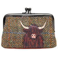 Highland Cow Harris Tweed Leather Triple Frame Purse