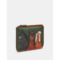 Yoshi Herd Of Horses Brown Leather Zip Top Purse