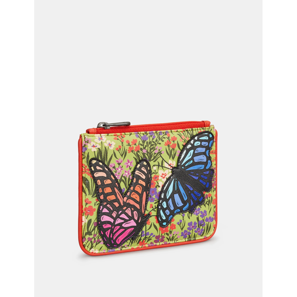 Yoshi Beautiful Butterflies Red Leather Zip Top Purse