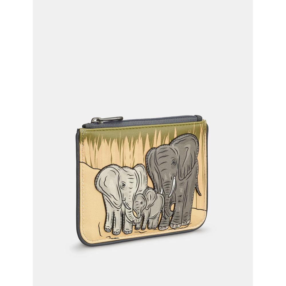 Yoshi Elephant Family Grey Leather Zip Top Purse