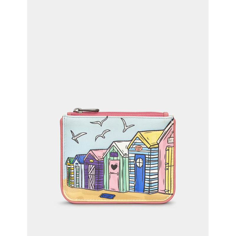 Yoshi Beach Huts Pink Leather Zip Top Purse