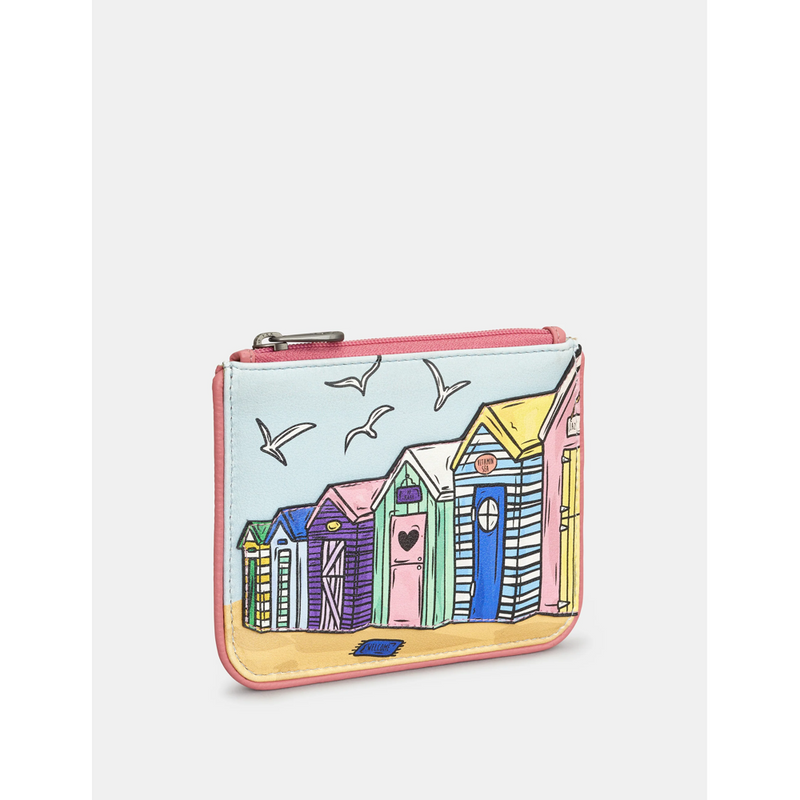 Yoshi Beach Huts Pink Leather Zip Top Purse