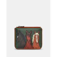 Yoshi Herd Of Horses Brown Leather Zip Top Purse