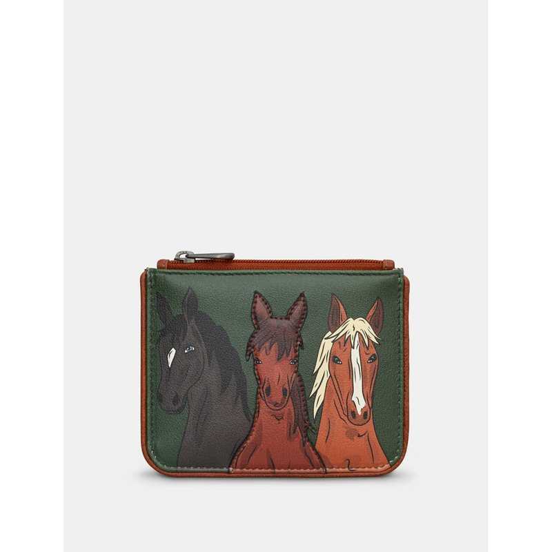 Yoshi Herd Of Horses Brown Leather Zip Top Purse