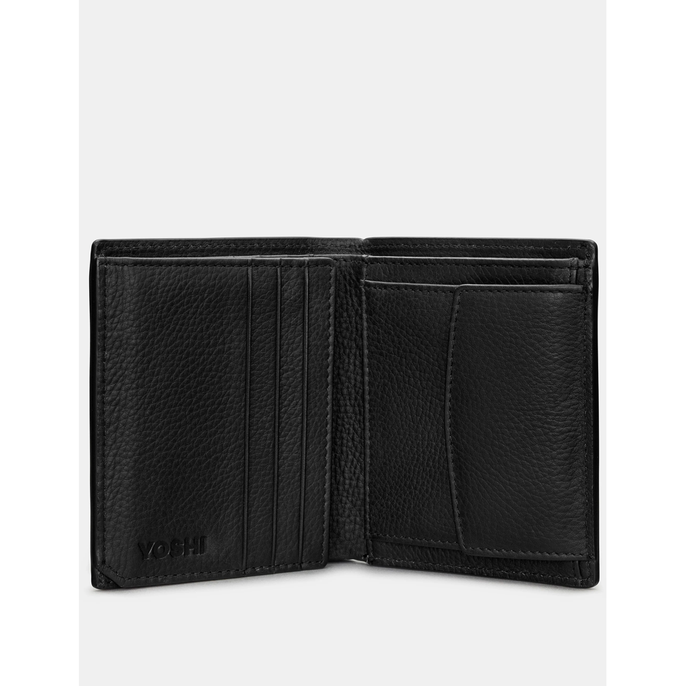 Yoshi Two Fold Black Leather Wallet with Coin Pocket