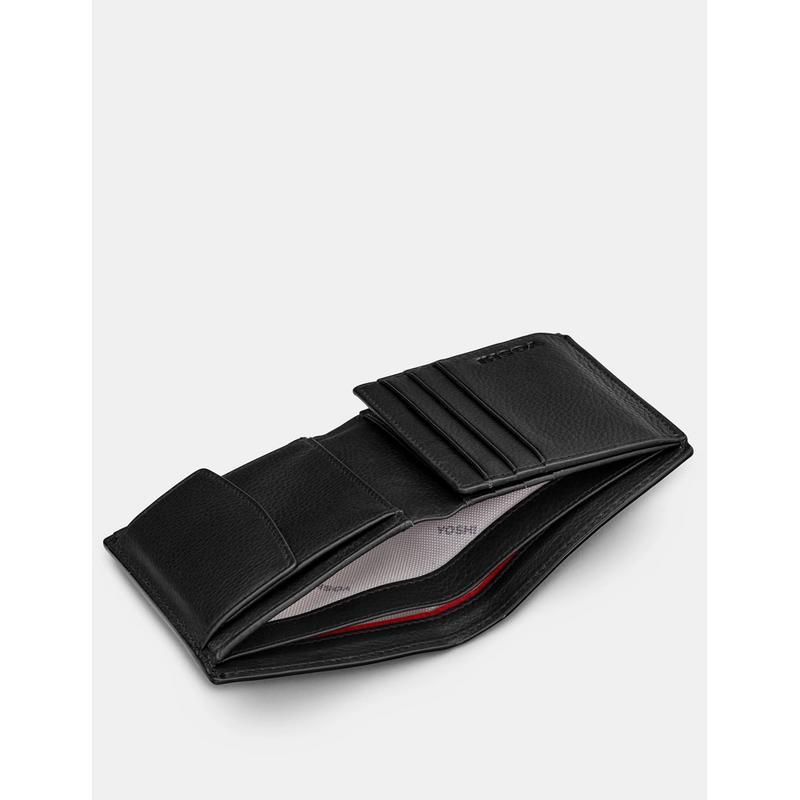 Yoshi Two Fold Black Leather Wallet with Coin Pocket