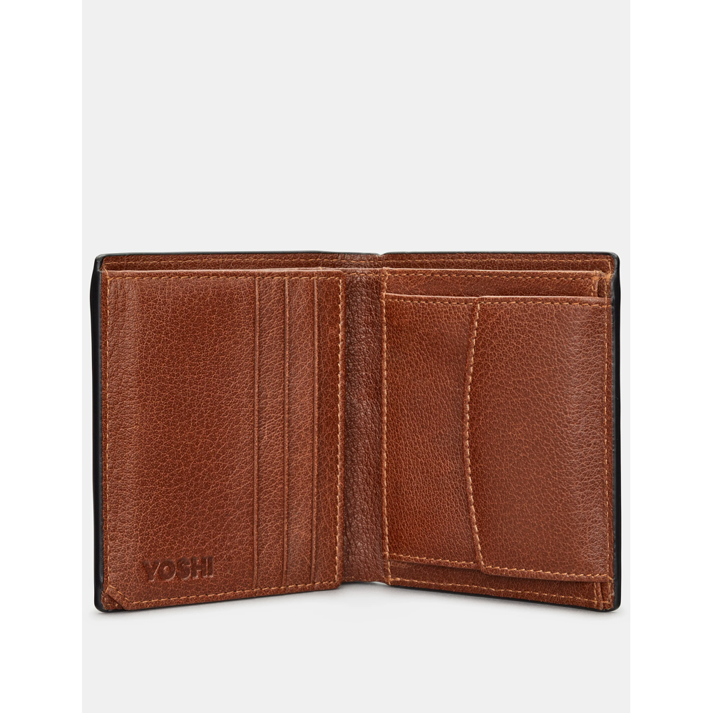 Yoshi Two Fold Brown Leather Wallet with Coin Pocket