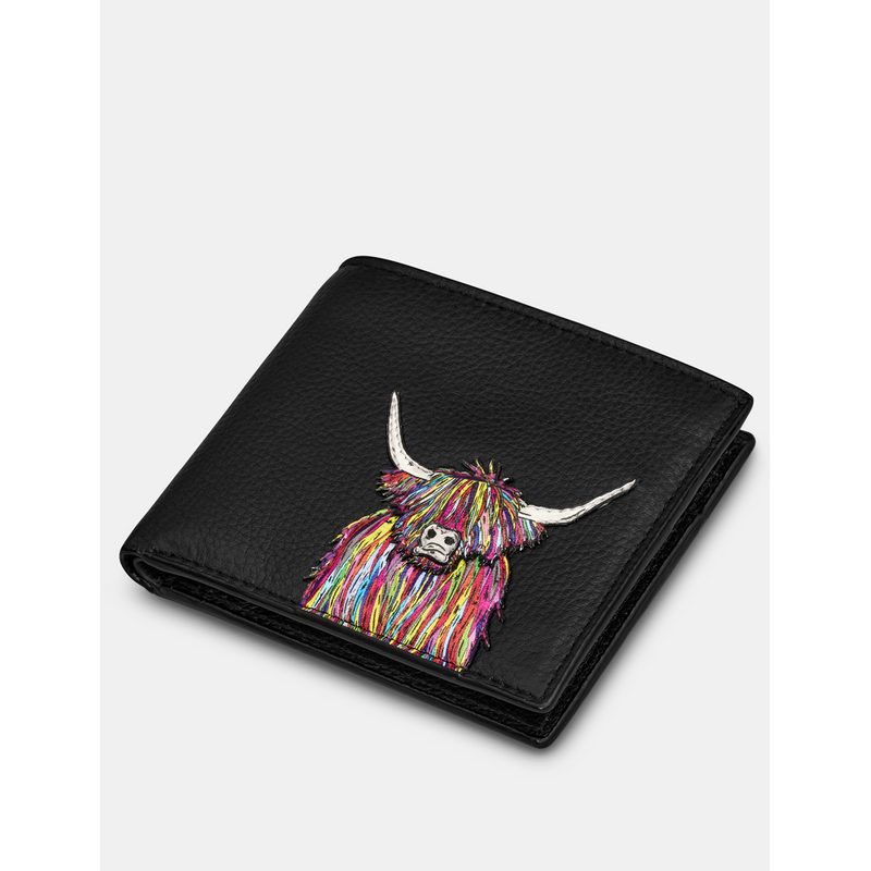 Yoshi Highland Cow Black Leather Wallet