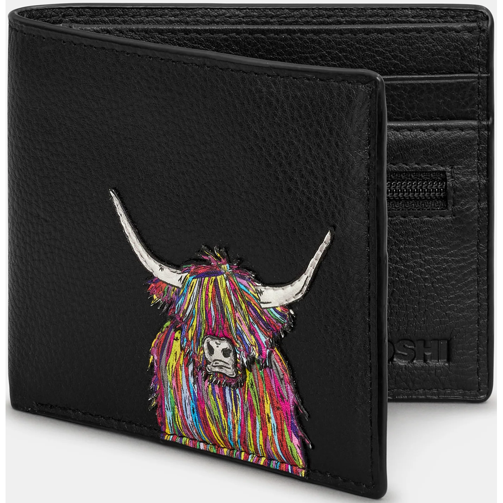 Yoshi Highland Cow Black Leather Wallet