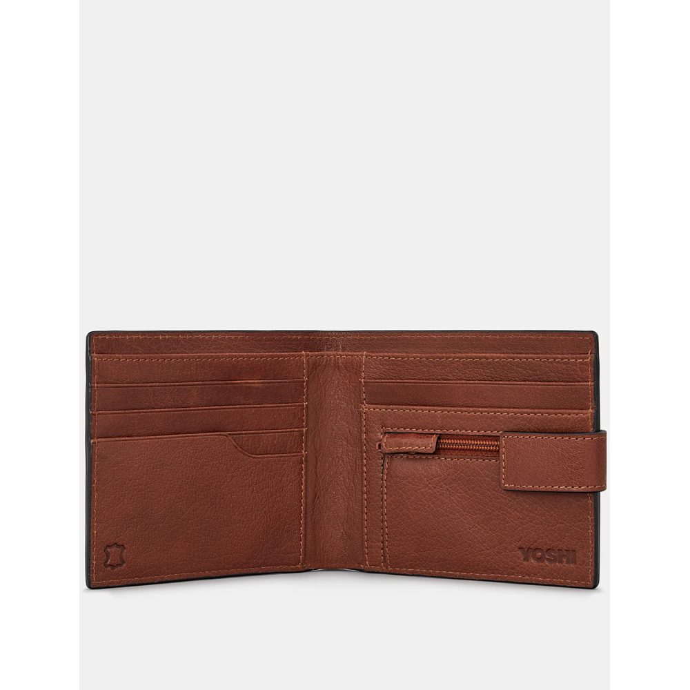 Yoshi Two Fold Brown Leather Wallet with Tab