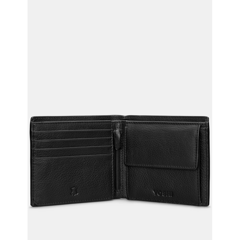 Yoshi Extra Capacity Black Leather Wallet with Coin Pocket