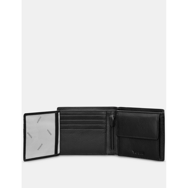 Yoshi Extra Capacity Black Leather Wallet with Coin Pocket