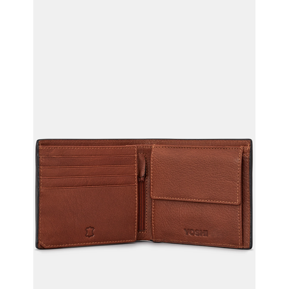 Yoshi Extra Capacity Brown Leather Wallet with Coin Pocket