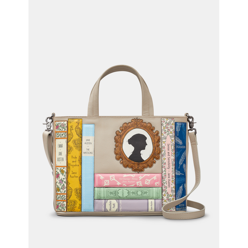 Yoshi Jane Austen Bookworm Library Warm Grey Leather Grab Bag