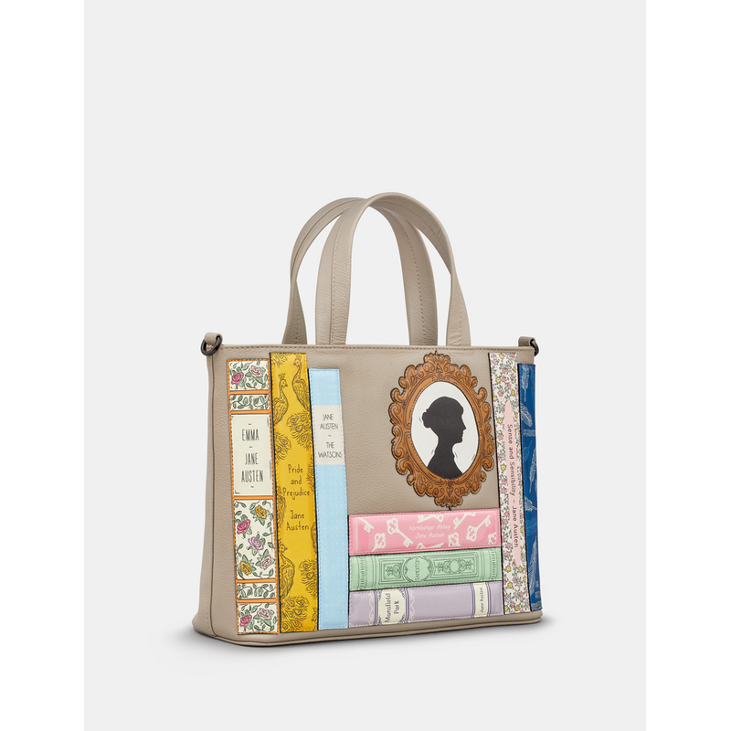 Yoshi Jane Austen Bookworm Library Warm Grey Leather Grab Bag