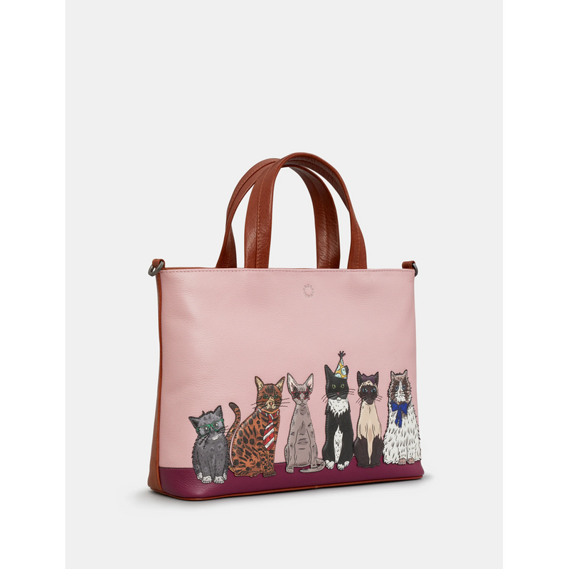 Yoshi Party Cats Multiway Brown Leather Grab Bag