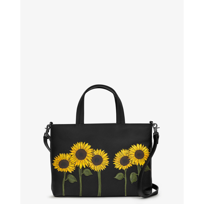 Yoshi Sunflowers Black Leather Multiway Grab Bag