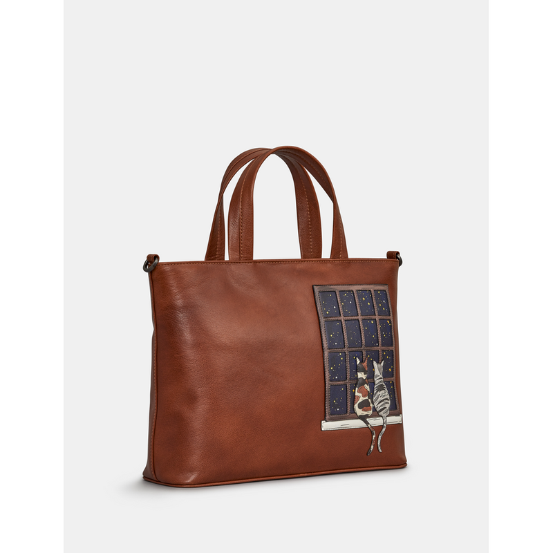 Yoshi Midnight Cats Brown Leather Grab Bag