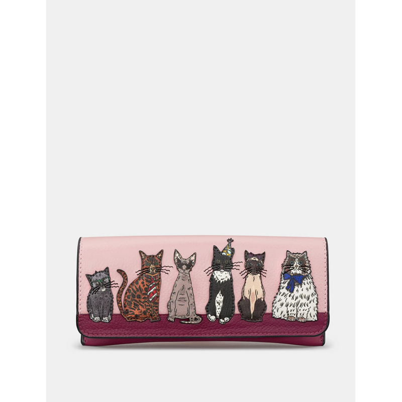 Yoshi Party Cats Brown Leather Glasses Case