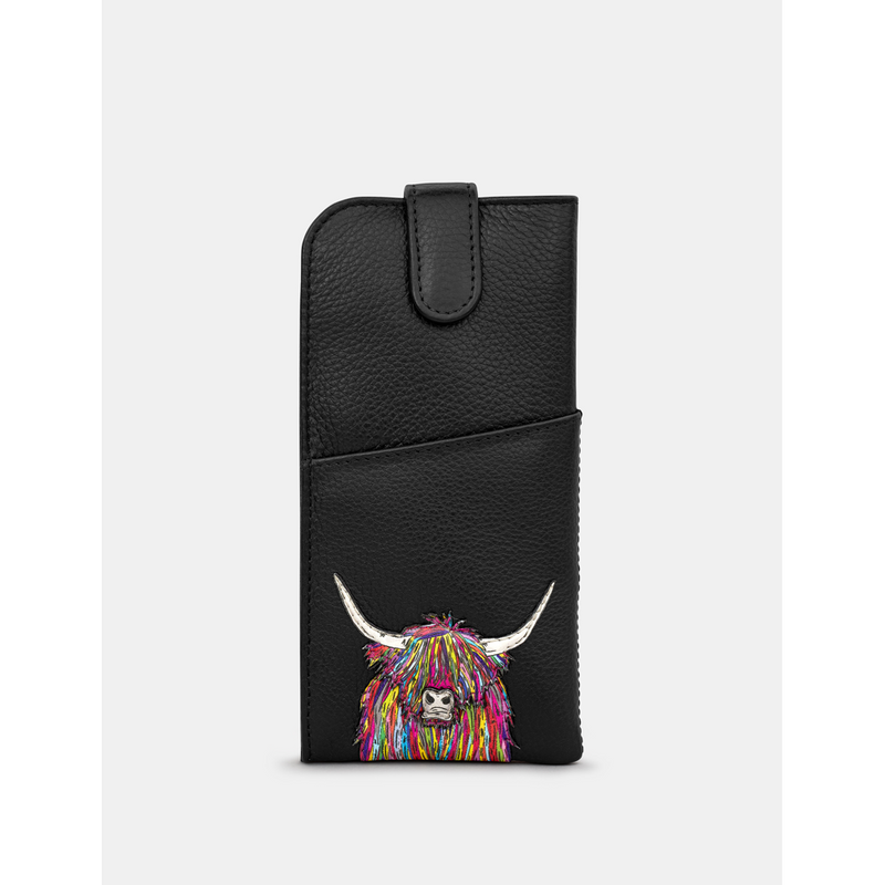 Yoshi Highland Cow Black Leather Glasses Case