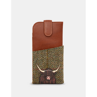 Yoshi Highland Cow Tweed Leather Glasses Case