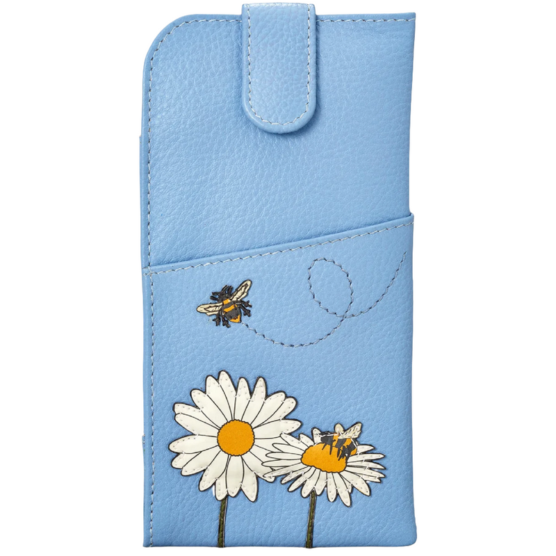 Yoshi Bee Happy Blue Leather Glasses Case