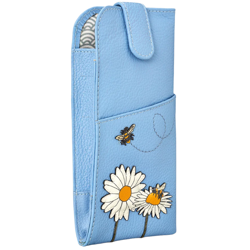 Yoshi Bee Happy Blue Leather Glasses Case