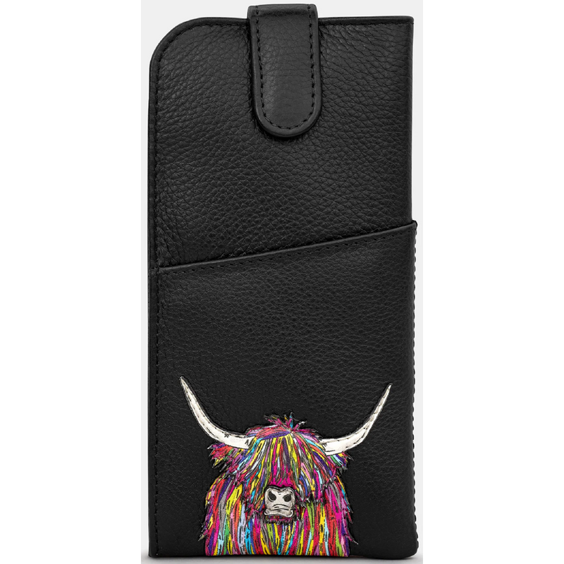 Yoshi Highland Cow Black Leather Glasses Case