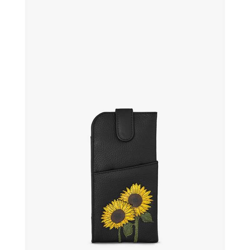 Yoshi Sunflowers Black Leather Glasses Case