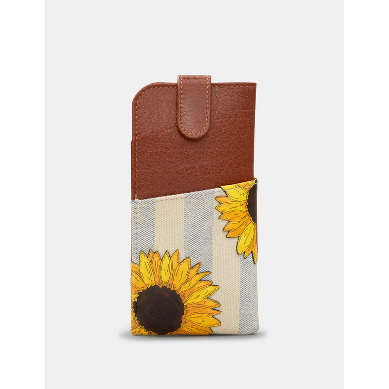 Yoshi Sunflower Bloom Brown Leather Glasses Case with Tab