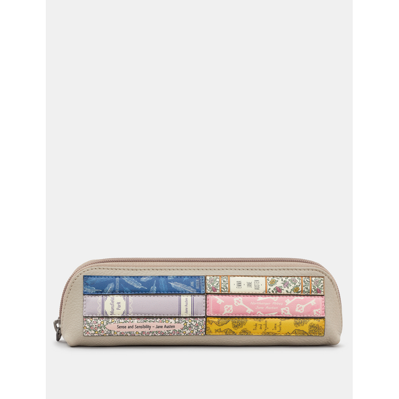 Yoshi Jane Austen Grey Bookworm Warm Grey Leather Pouch Pencil Case