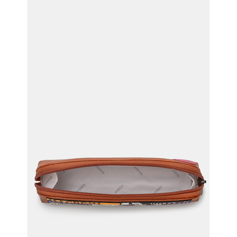 Yoshi Shakespeare Bookworm Zip Top Brown Leather Pencil Case