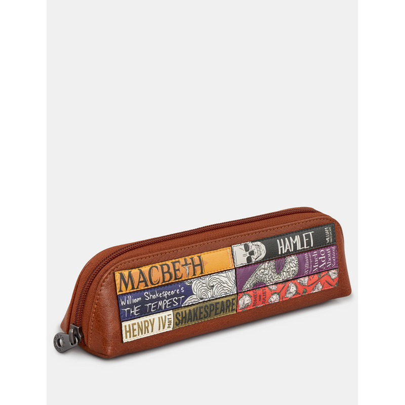 Yoshi Shakespeare Bookworm Zip Top Brown Leather Pencil Case