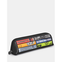 Yoshi Sci-Fi Bookworm Library Zip Top Black Leather Pouch Pencil Case