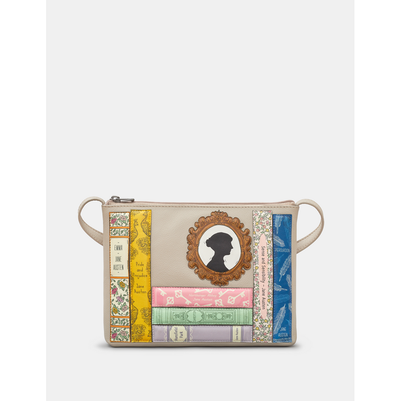 Yoshi Jane Austen Bookworm Warm Grey Leather Cross Body Bag