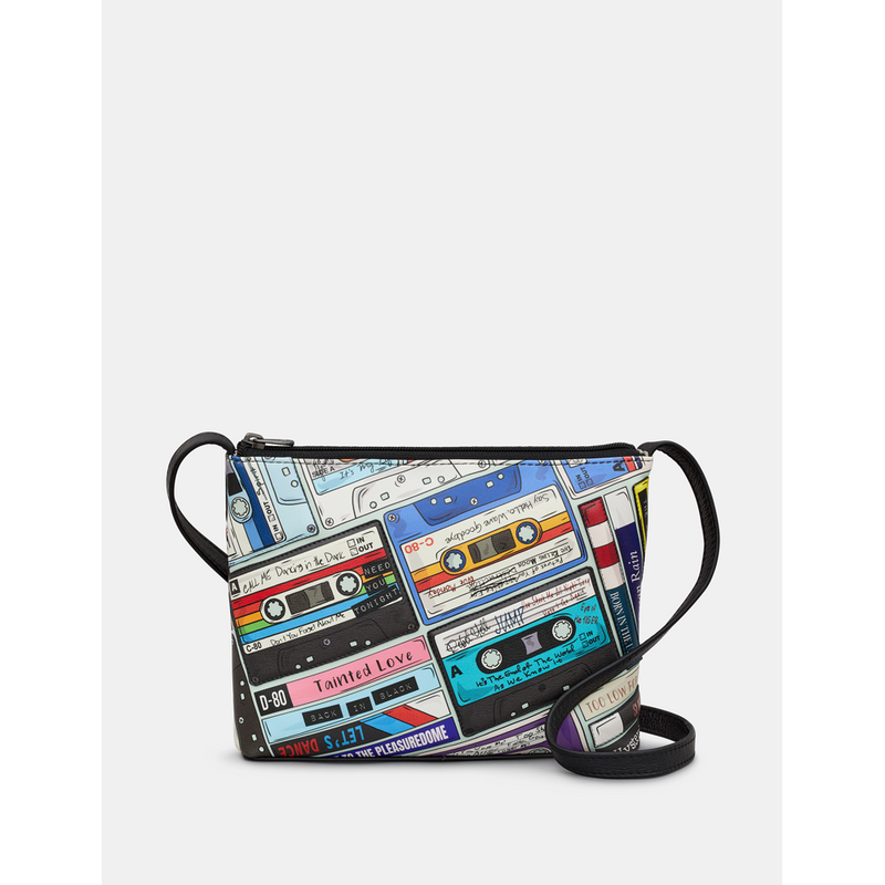 Yoshi Back to the 80s Cassette Tape Black Leather Cross Body Bag