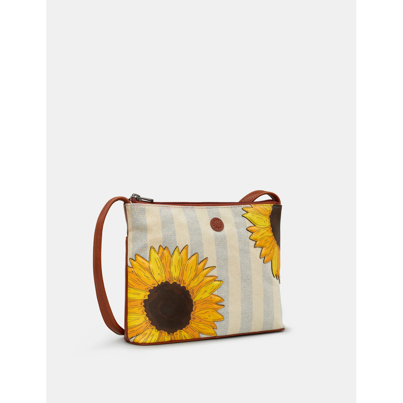 Yoshi Sunflower Bloom Brown Leather Cross Body Bag