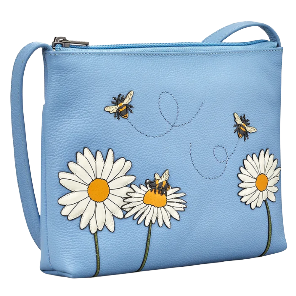 Yoshi Bee Happy Parker Blue Leather Cross Body Bag