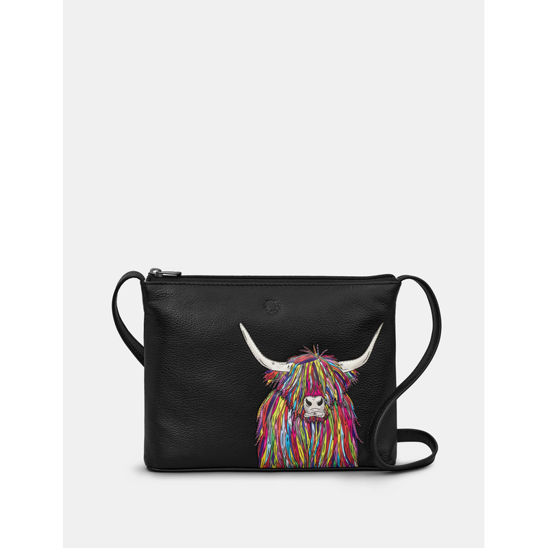 Yoshi Highland Cow Black Leather Cross Body Bag