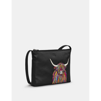 Yoshi Highland Cow Black Leather Cross Body Bag