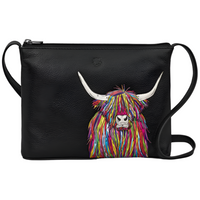 Yoshi Highland Cow Black Leather Cross Body Bag