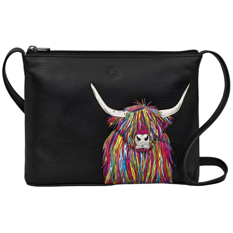 Yoshi Highland Cow Black Leather Cross Body Bag