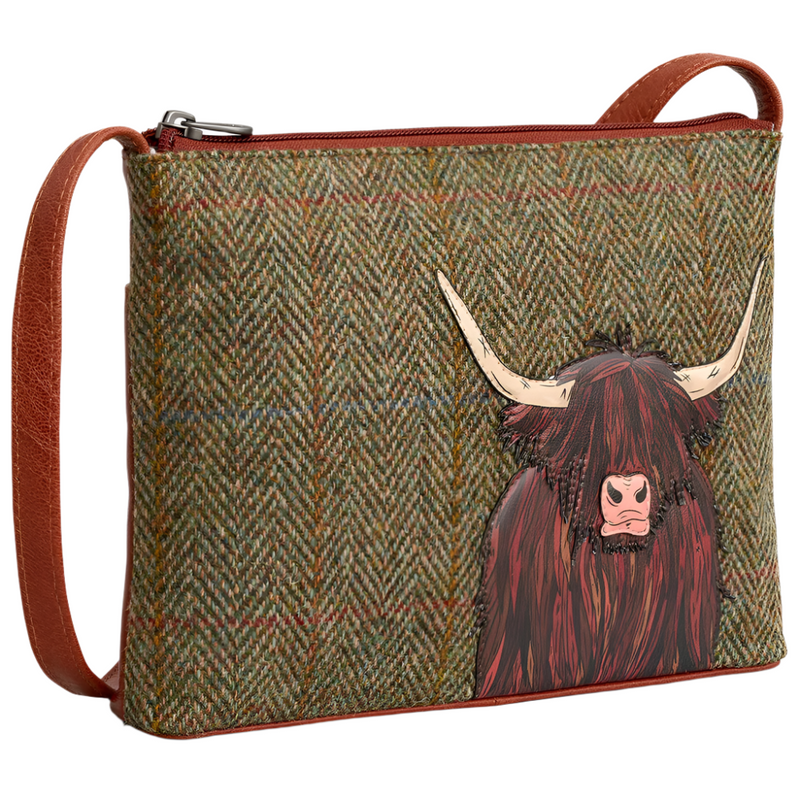 Yoshi Highland Cow Tweed Leather Cross Body Bag